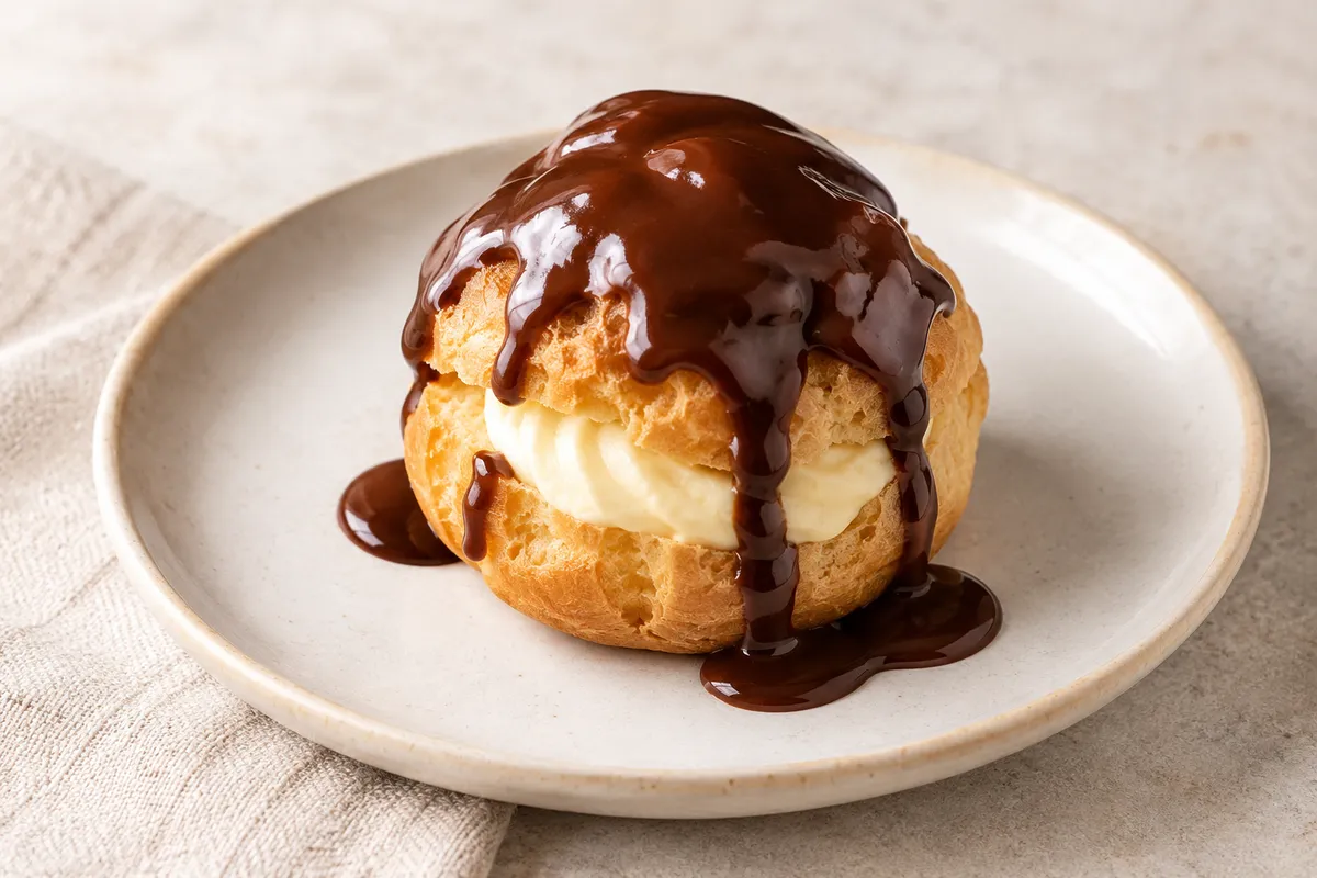 Profiterole sur un fond de lin clair.