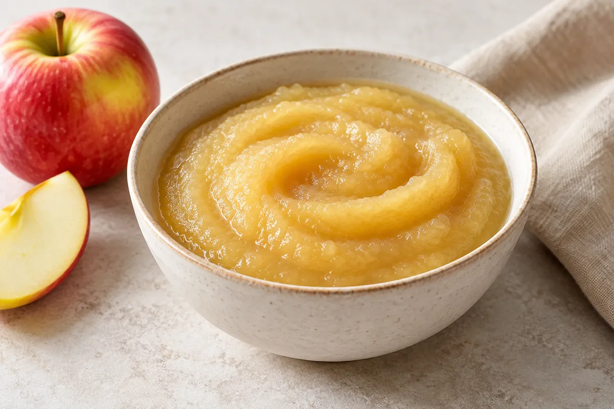 Purée de fruits sur un fond de lin clair.