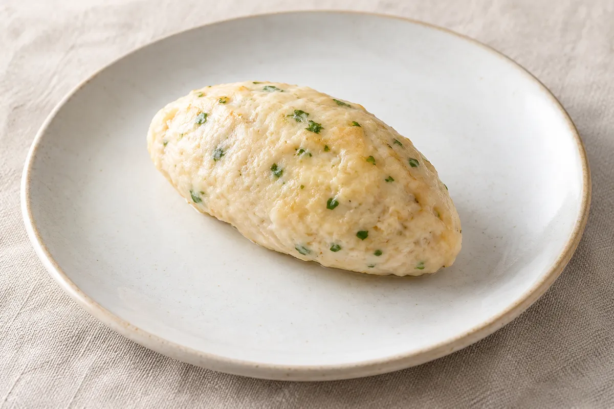 Quenelle de volaille sur un fond de lin clair.