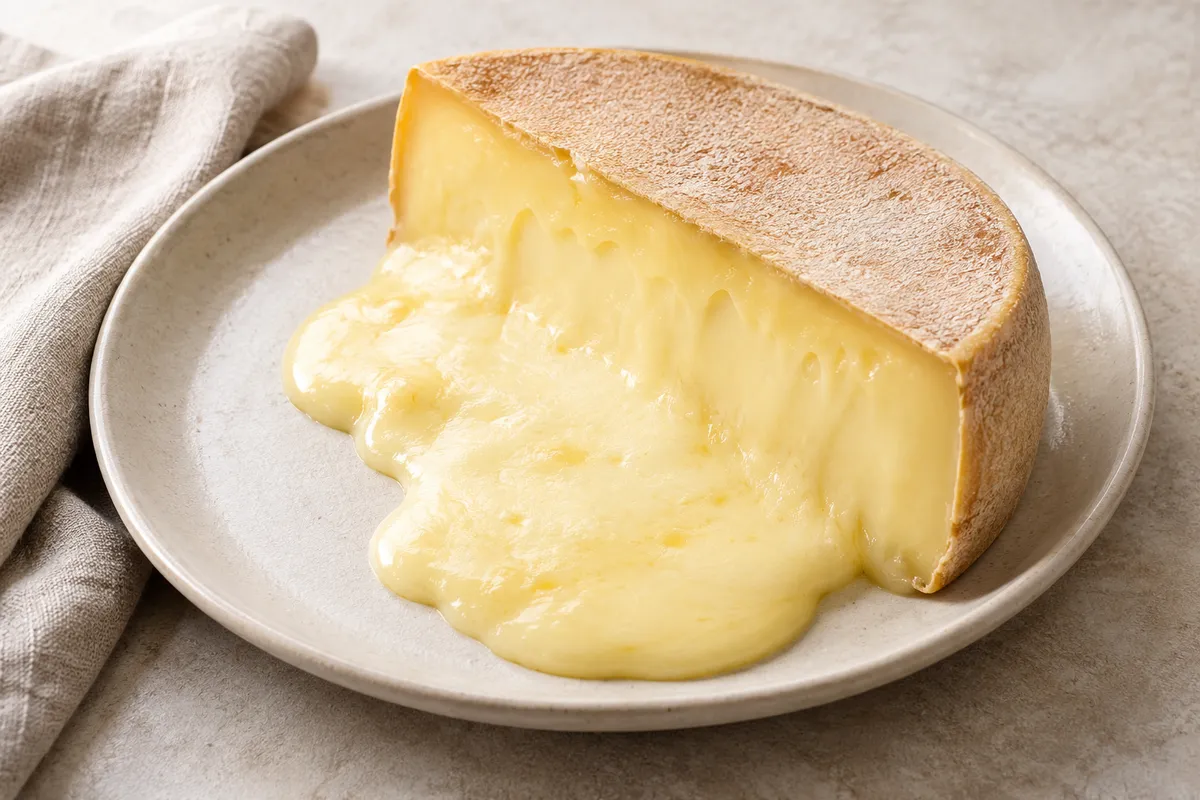 Raclette de savoie sur un fond de lin clair.