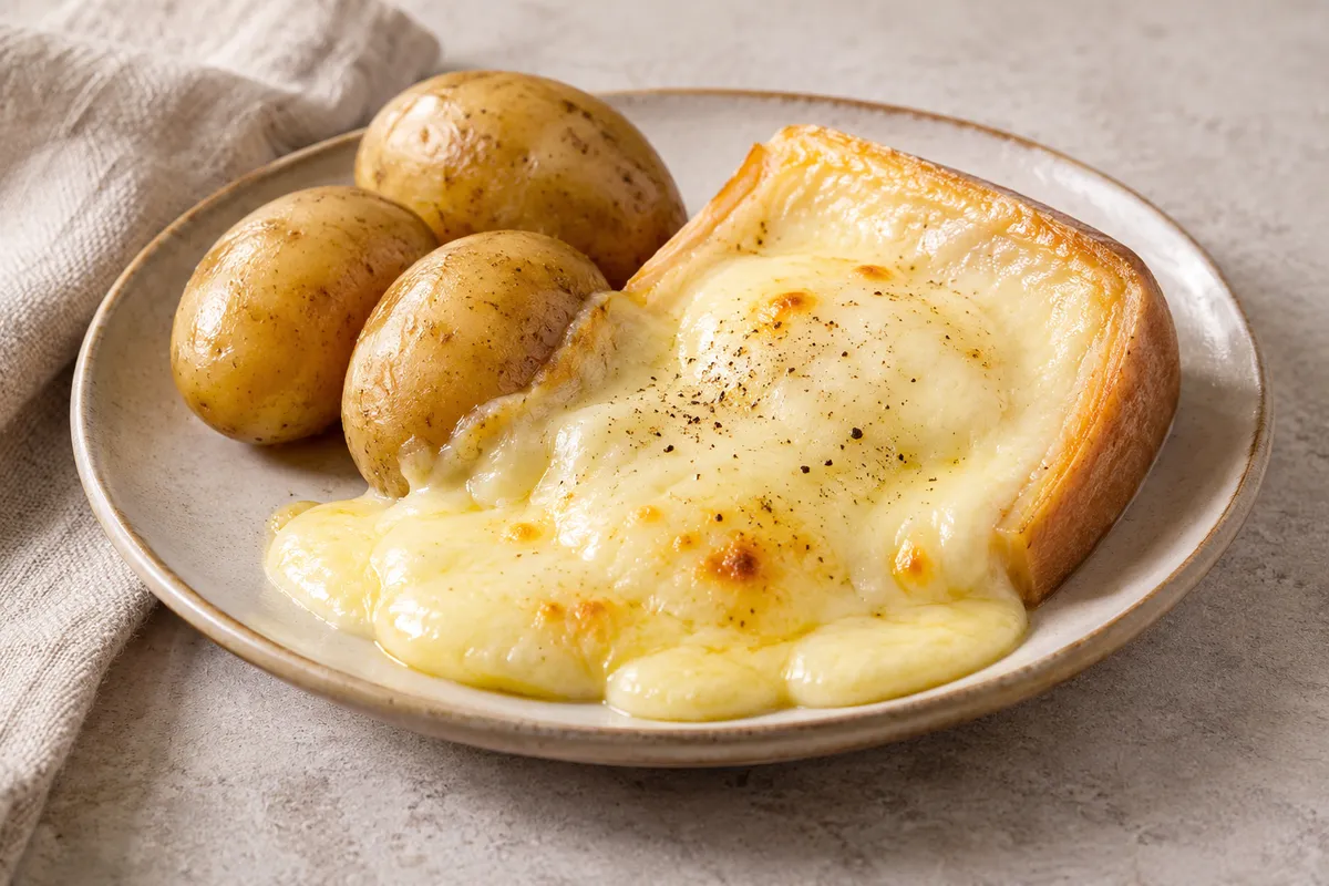 Raclette sur un fond de lin clair.