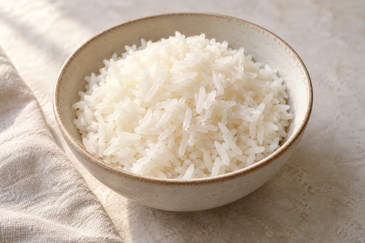 Riz thaï sur un fond de lin clair.