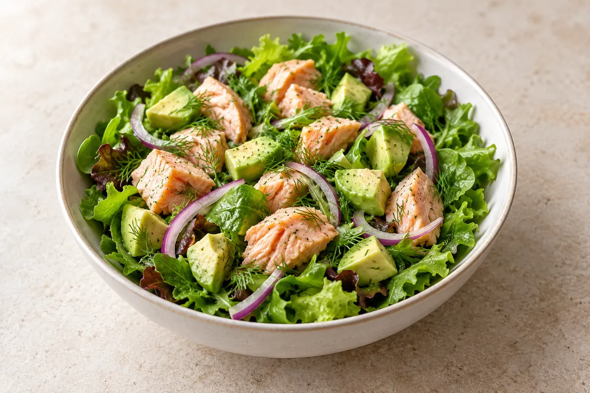Salade Alaska sur un fond de lin clair.