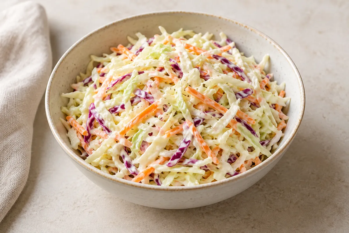 Salade de chou sur un fond de lin clair.