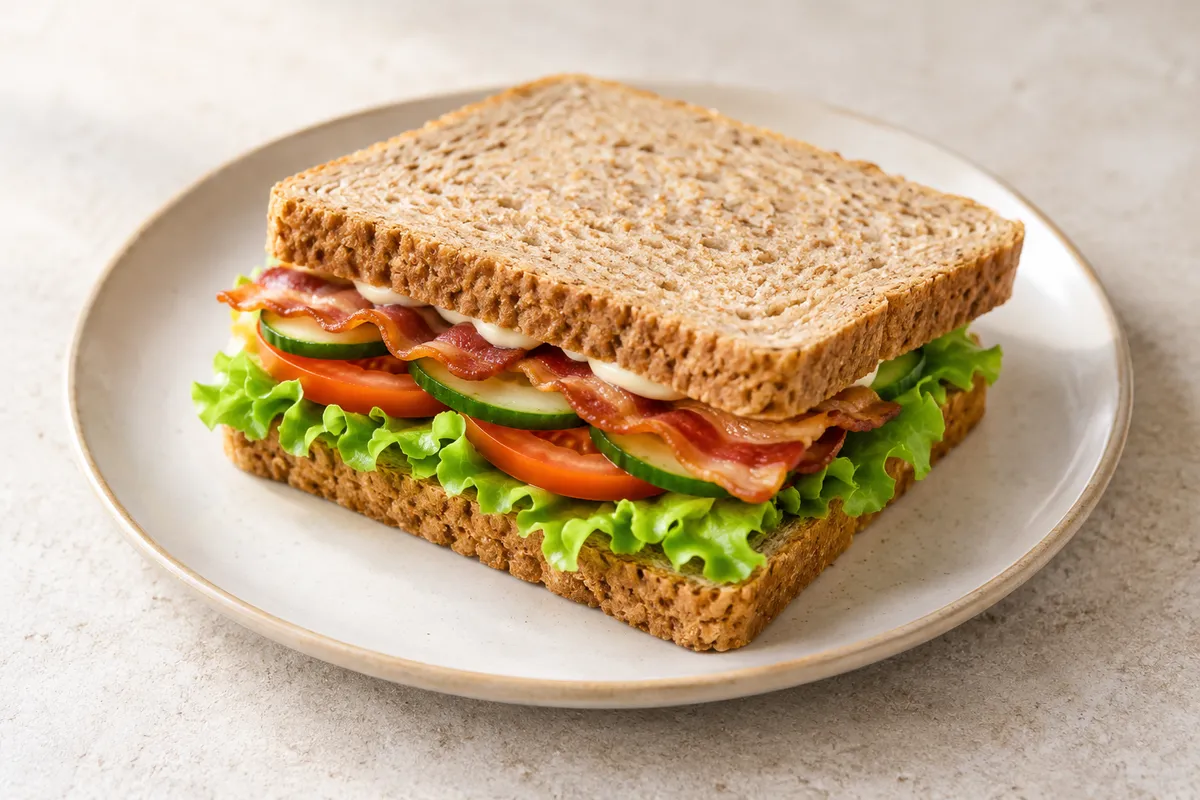 Sandwich pain de mie sur un fond de lin clair.