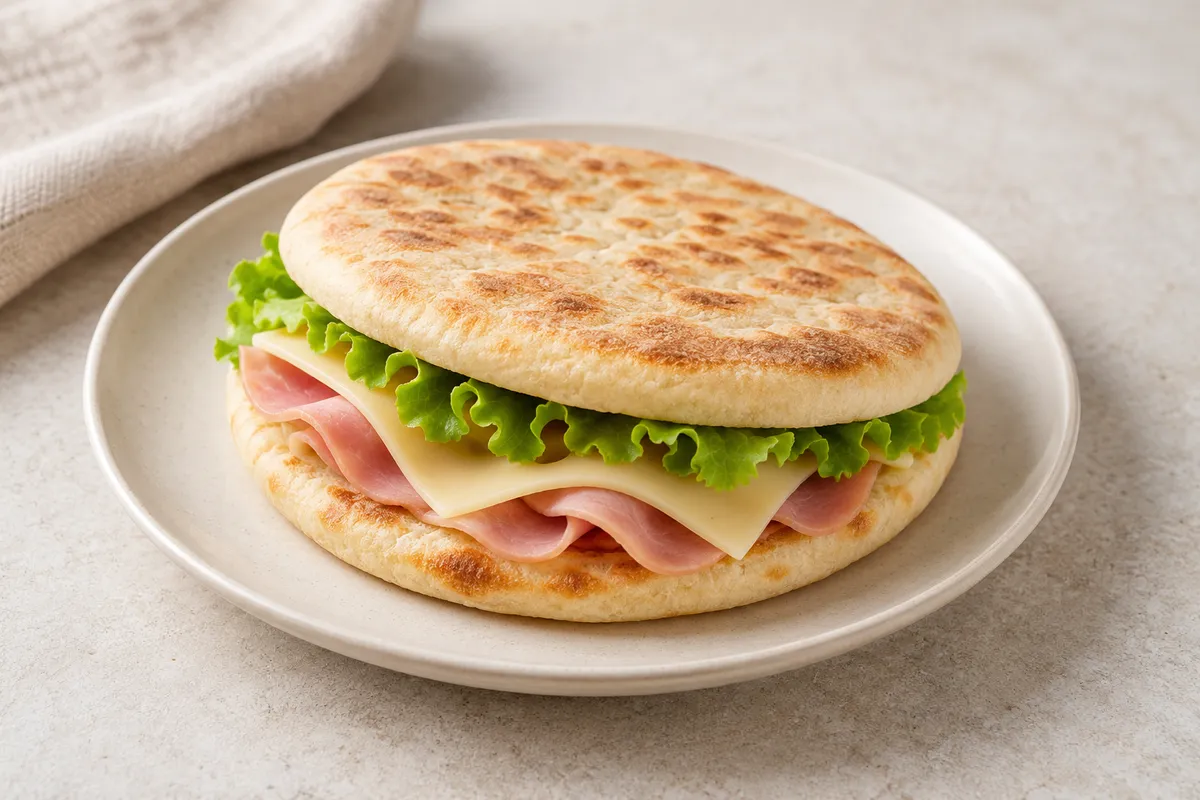 Sandwich pain sur un fond de lin clair.