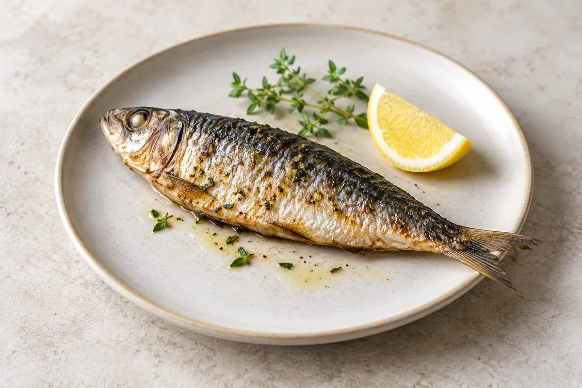 Sardine sur un fond de lin clair.