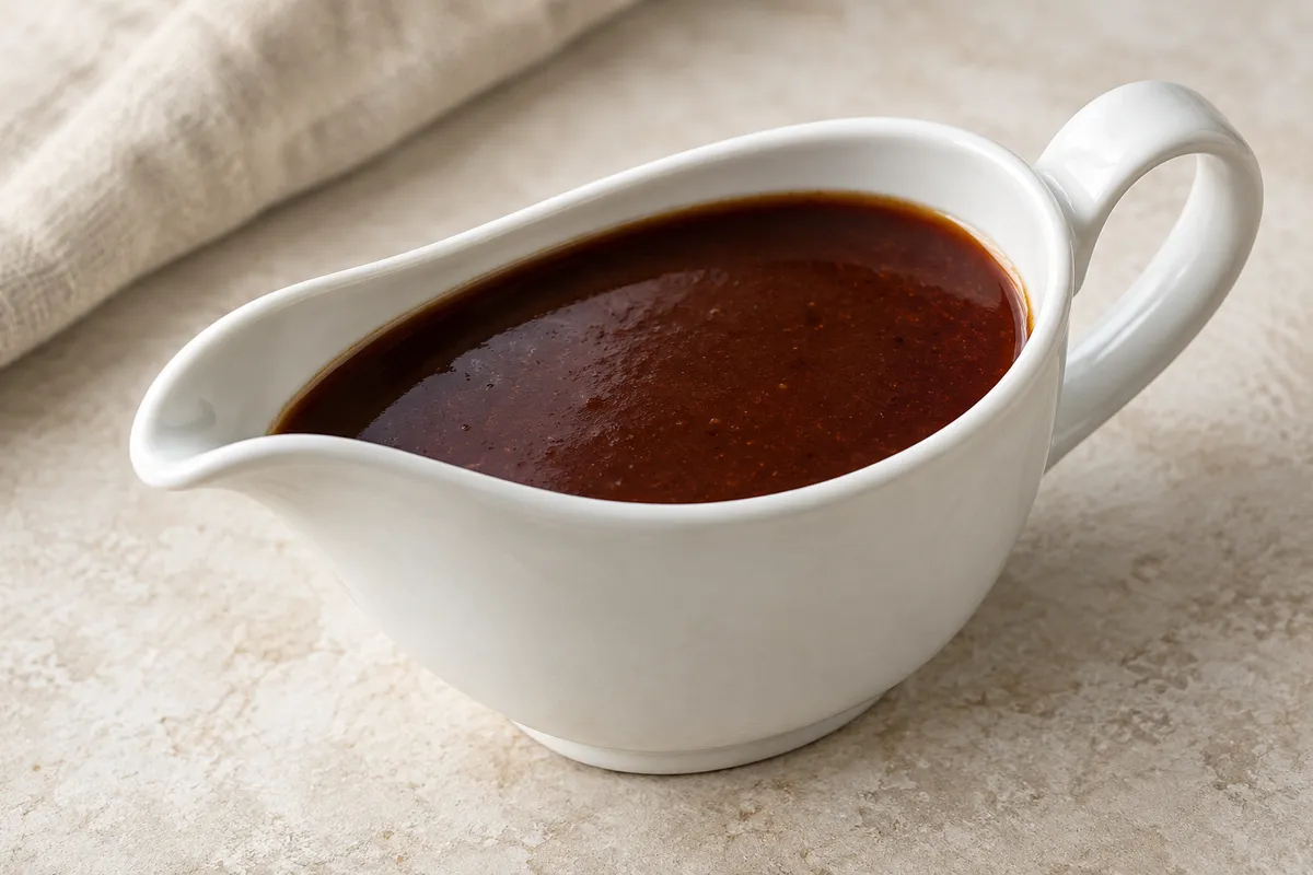 Sauce au vin sur un fond de lin clair.
