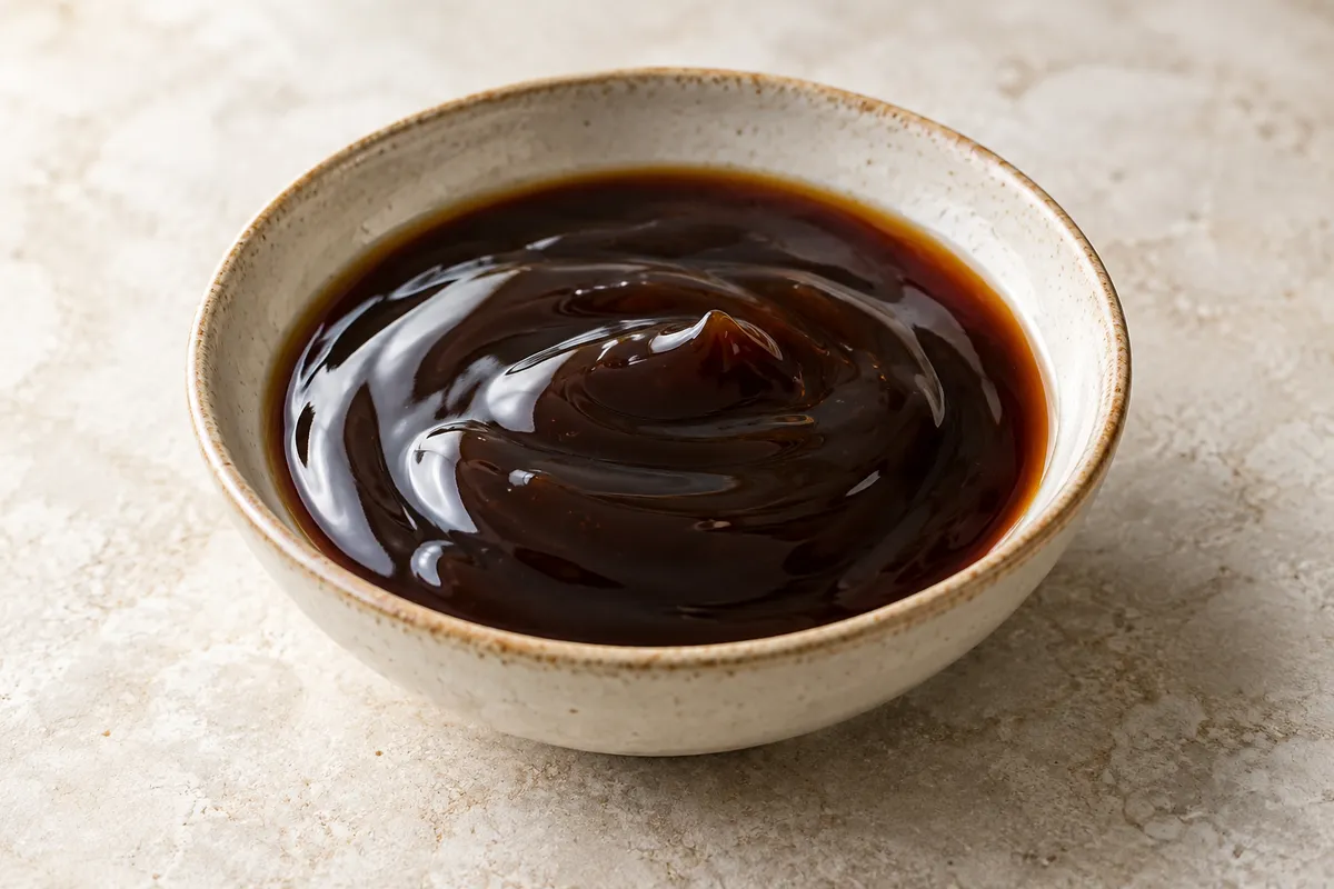 Sauce d'huître sur un fond de lin clair.