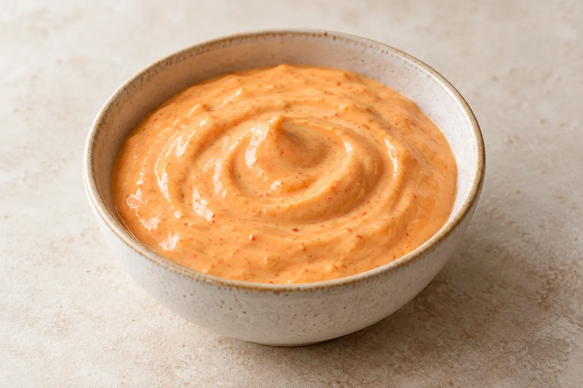 Sauce samouraï sur un fond de lin clair.
