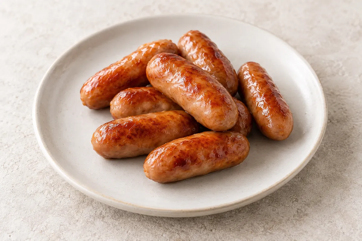 Saucisse cocktail sur un fond de lin clair.