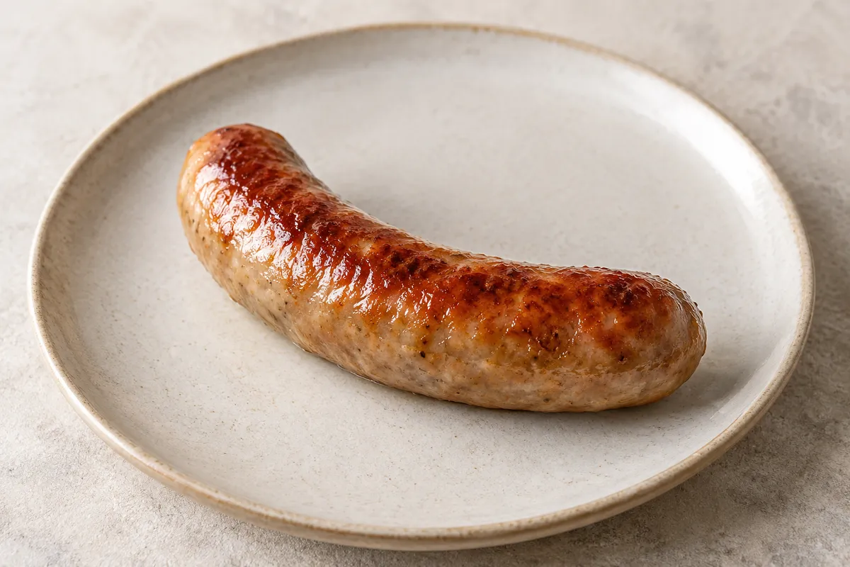 Saucisse de bière sur un fond de lin clair.