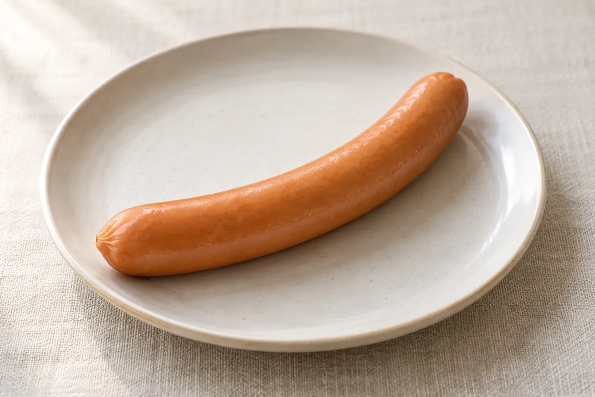 Saucisse de strasbourg sur un fond de lin clair.