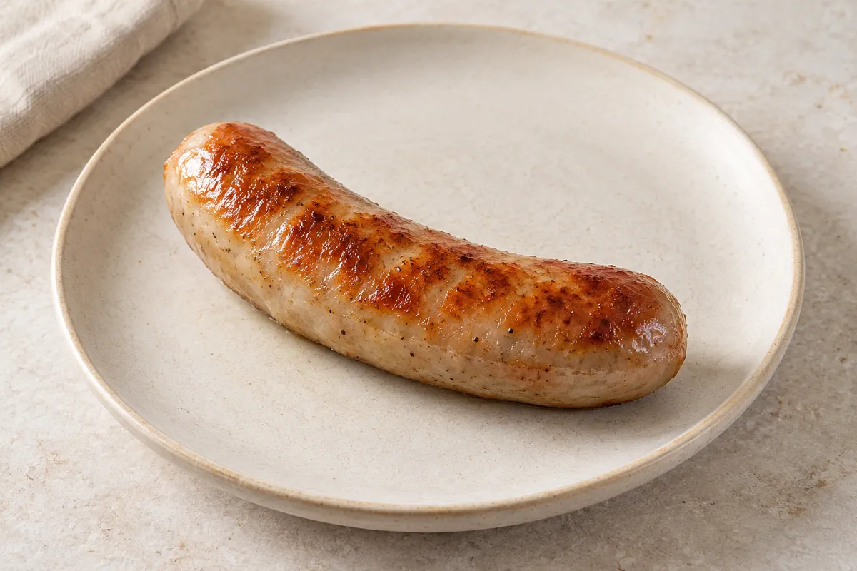 Saucisse de volaille sur un fond de lin clair.