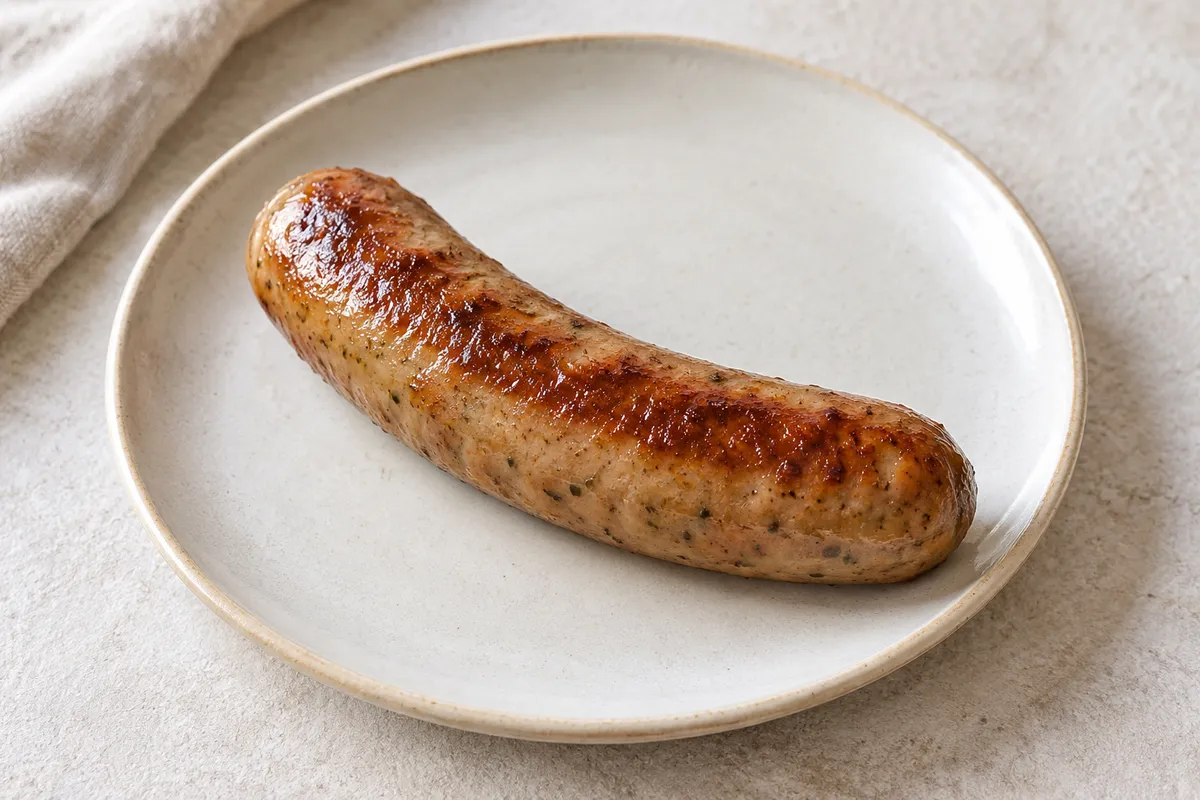 Saucisse végétale sur un fond de lin clair.