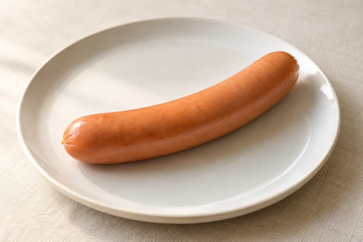 Saucisse viennoise sur un fond de lin clair.
