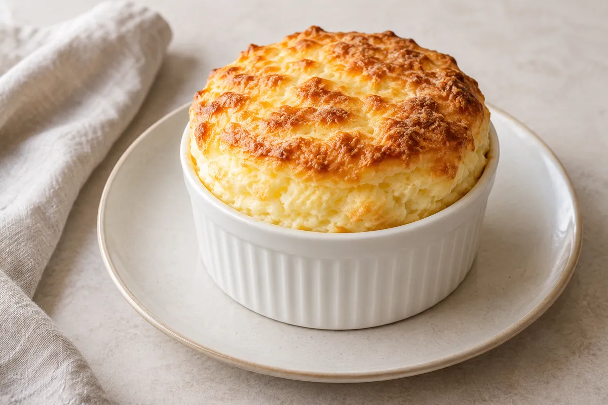 Soufflé au fromage sur un fond de lin clair.
