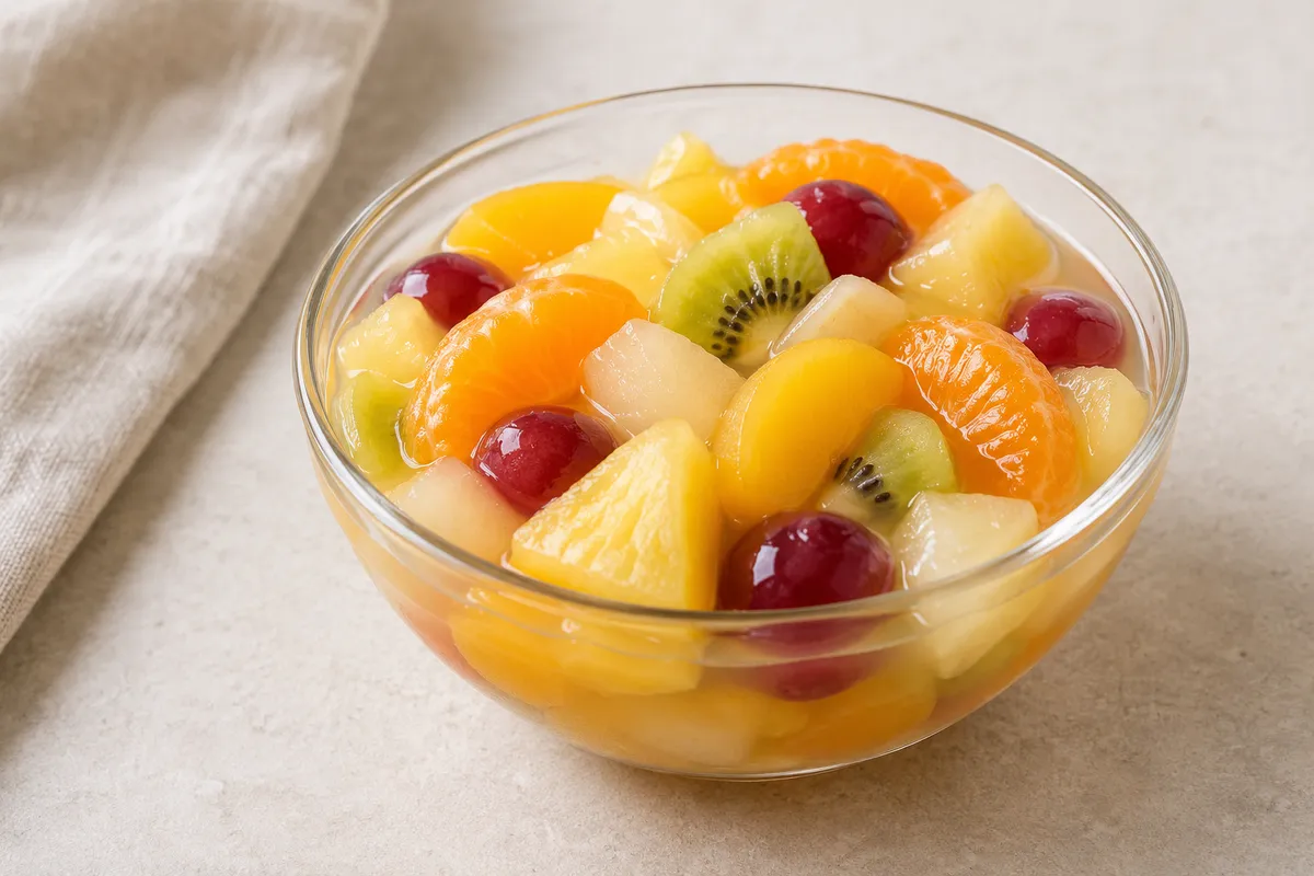 Spécialité de fruits sur un fond de lin clair.