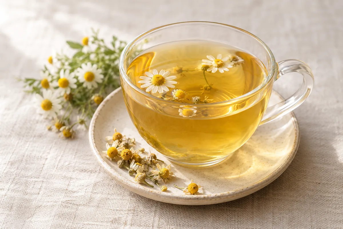 Tisane sur un fond de lin clair.