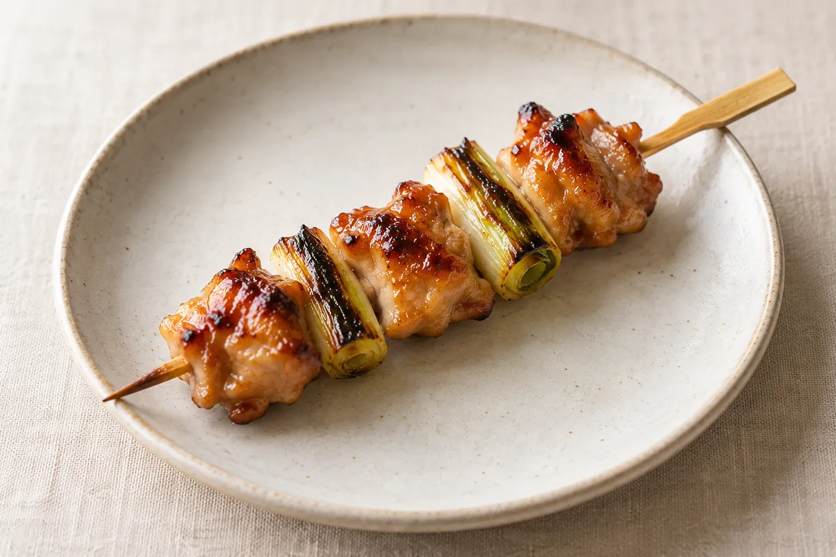 Yakitori sur un fond de lin clair.
