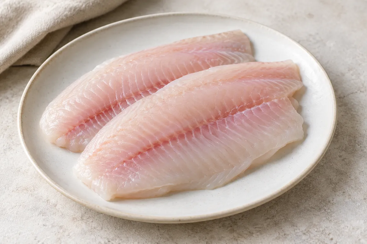 Tilapia cru sur un fond de lin clair.